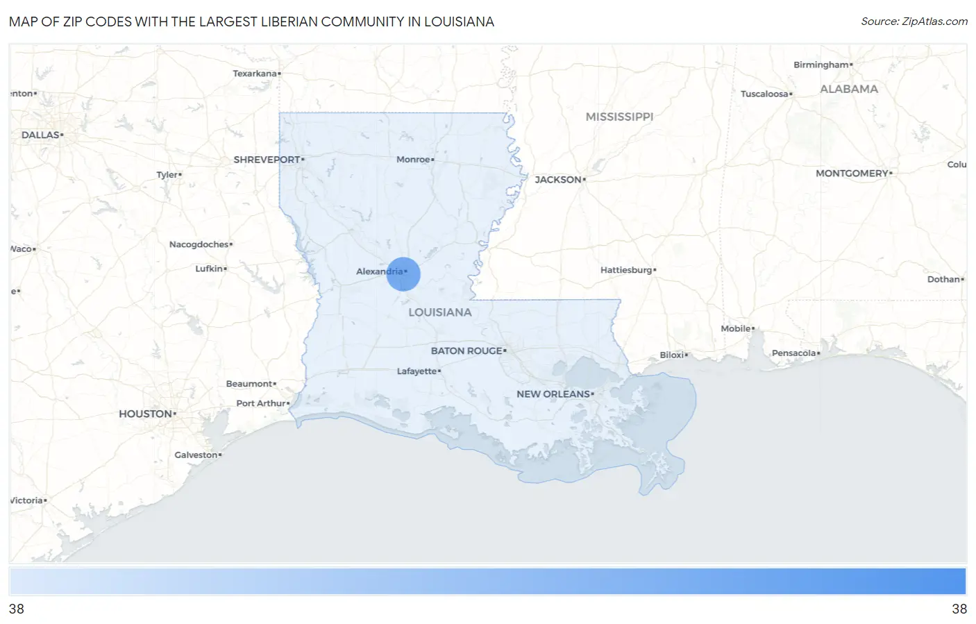 Zip Codes with the Largest Liberian Community in Louisiana Map