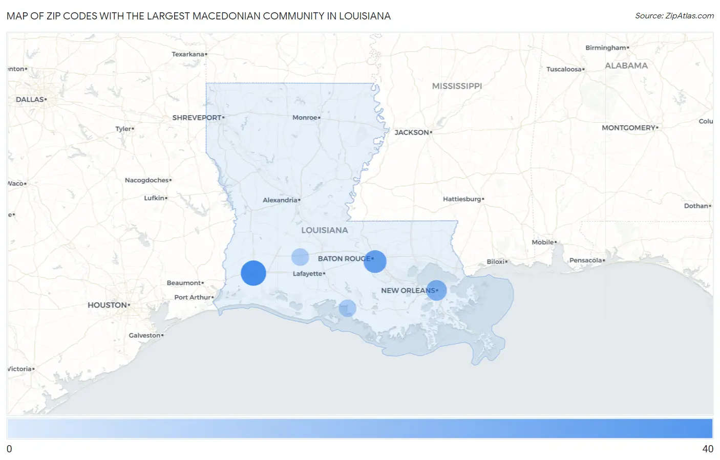Zip Codes with the Largest Macedonian Community in Louisiana Map