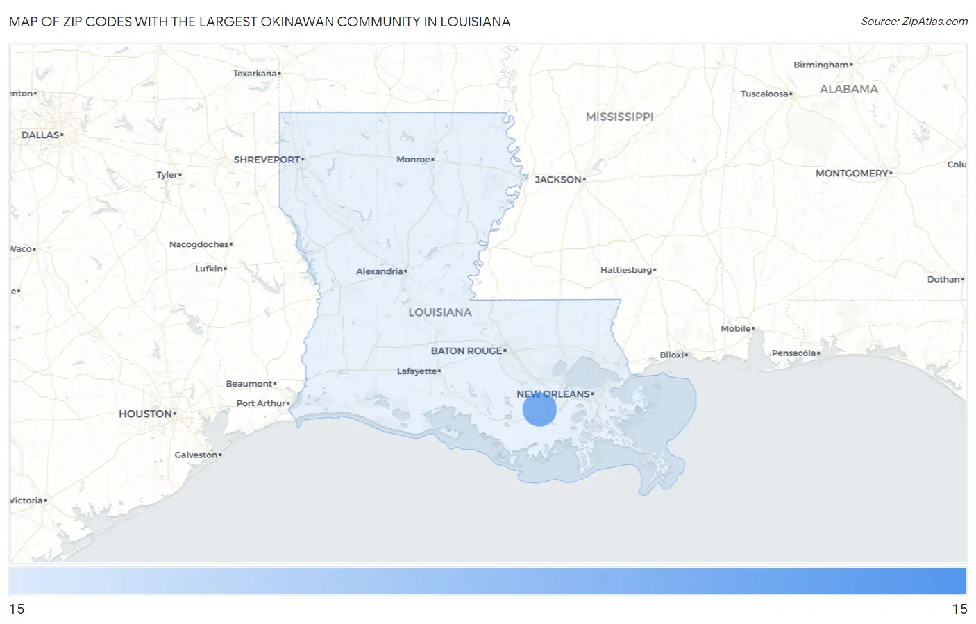 Zip Codes with the Largest Okinawan Community in Louisiana Map