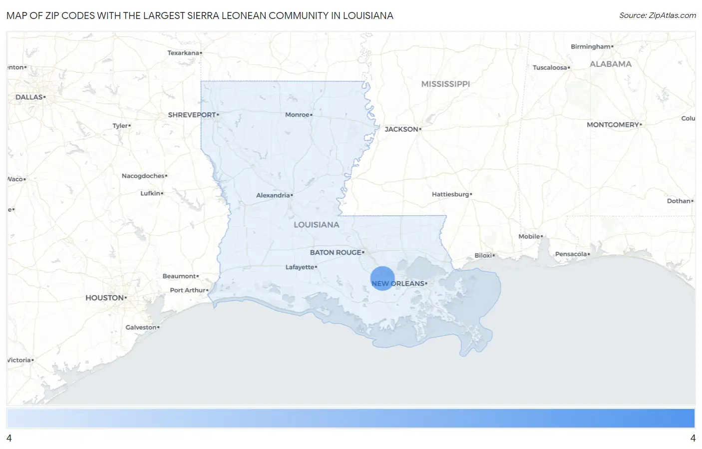 Zip Codes with the Largest Sierra Leonean Community in Louisiana Map