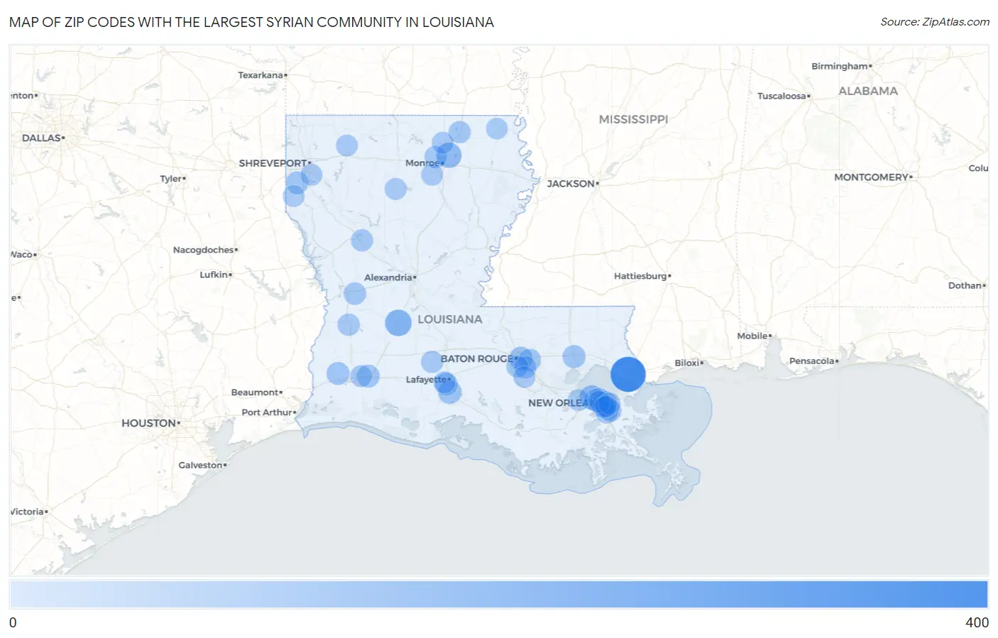 Zip Codes with the Largest Syrian Community in Louisiana Map