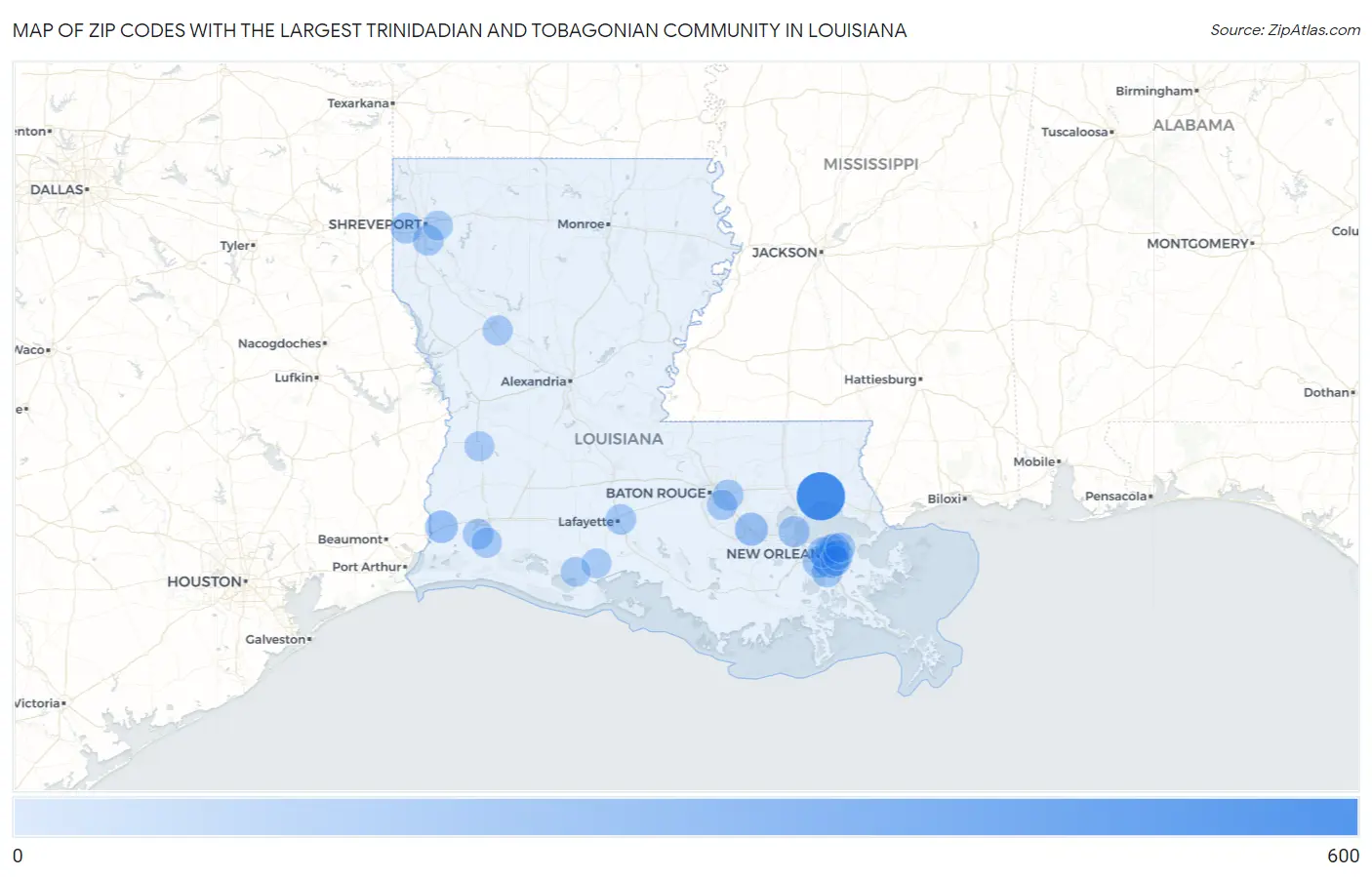 Zip Codes with the Largest Trinidadian and Tobagonian Community in Louisiana Map