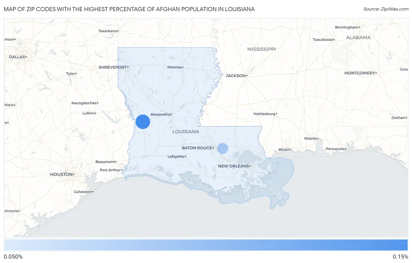 Zip Codes with the Highest Percentage of Afghan Population in Louisiana Map