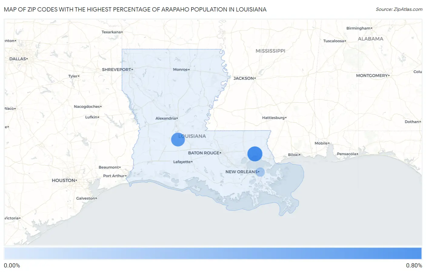 Zip Codes with the Highest Percentage of Arapaho Population in Louisiana Map