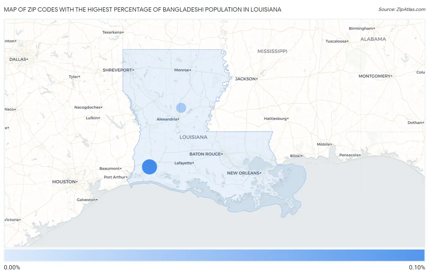 Zip Codes with the Highest Percentage of Bangladeshi Population in Louisiana Map