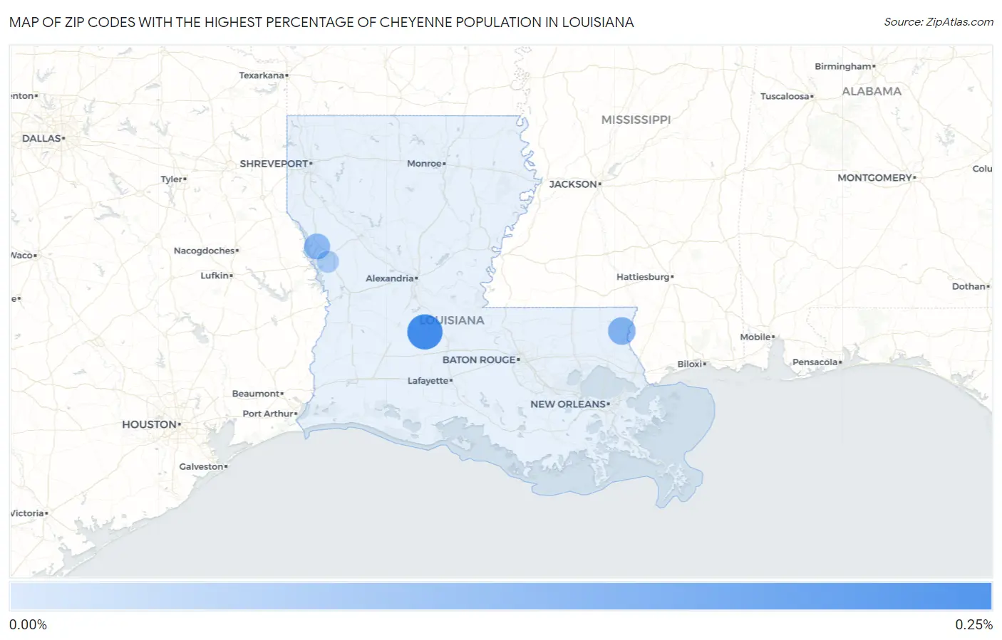 Zip Codes with the Highest Percentage of Cheyenne Population in Louisiana Map