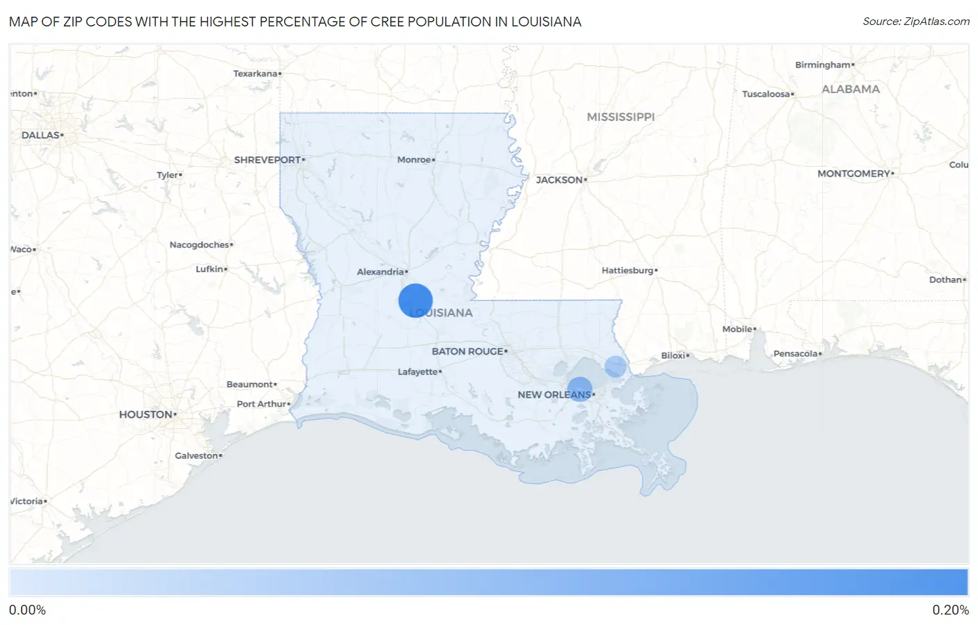Zip Codes with the Highest Percentage of Cree Population in Louisiana Map