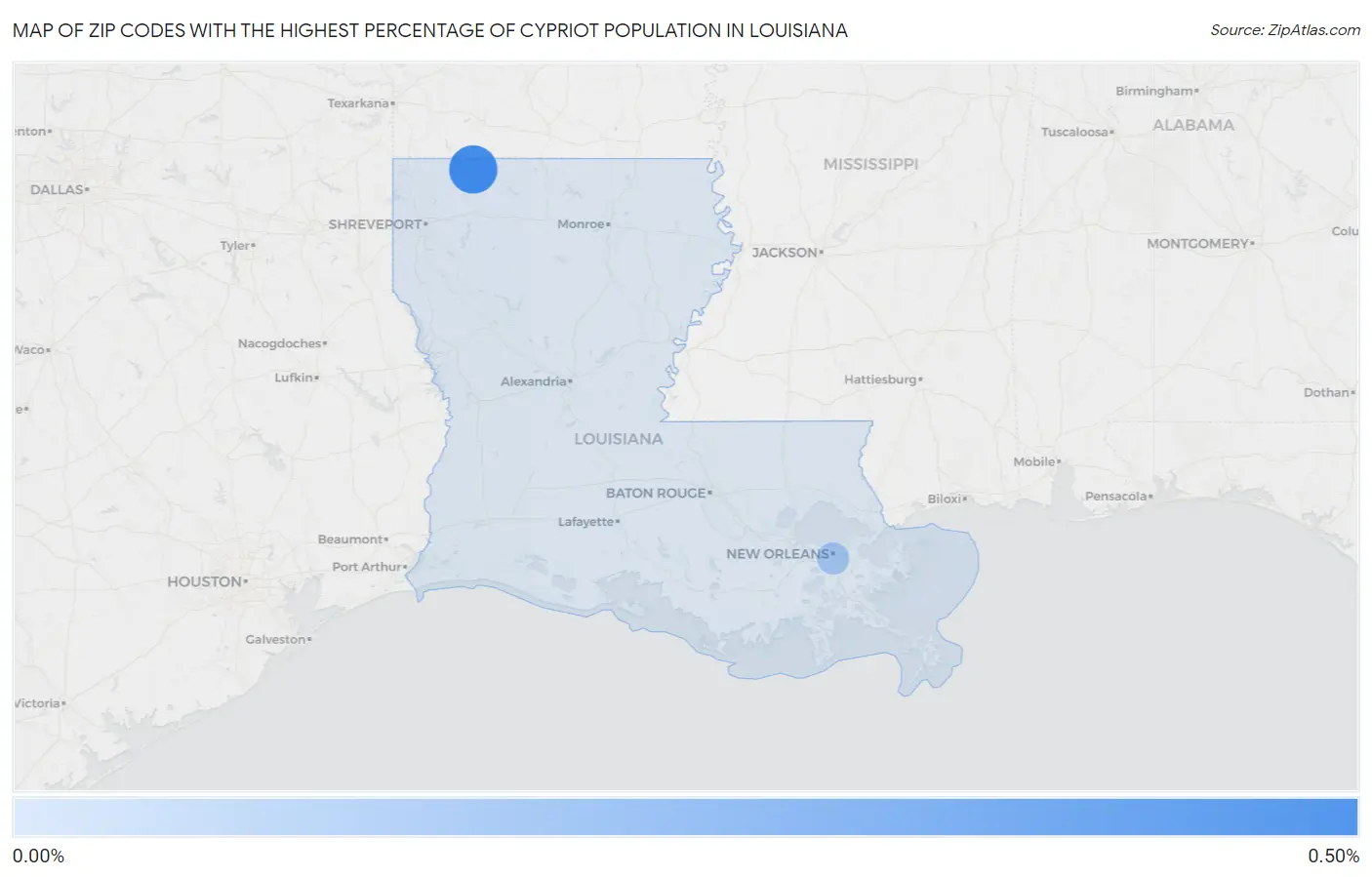 Zip Codes with the Highest Percentage of Cypriot Population in Louisiana Map