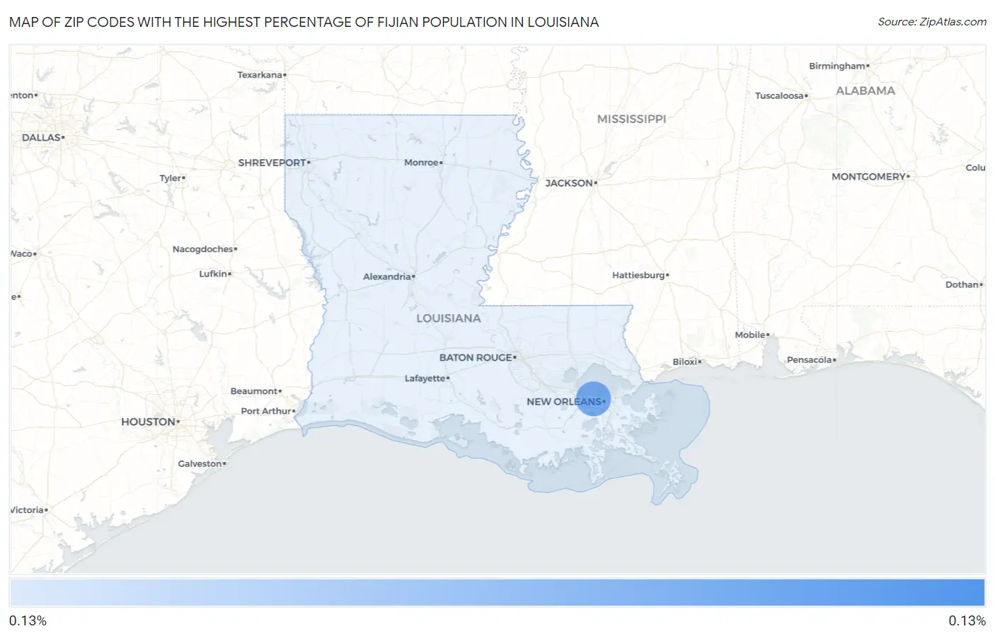Zip Codes with the Highest Percentage of Fijian Population in Louisiana Map