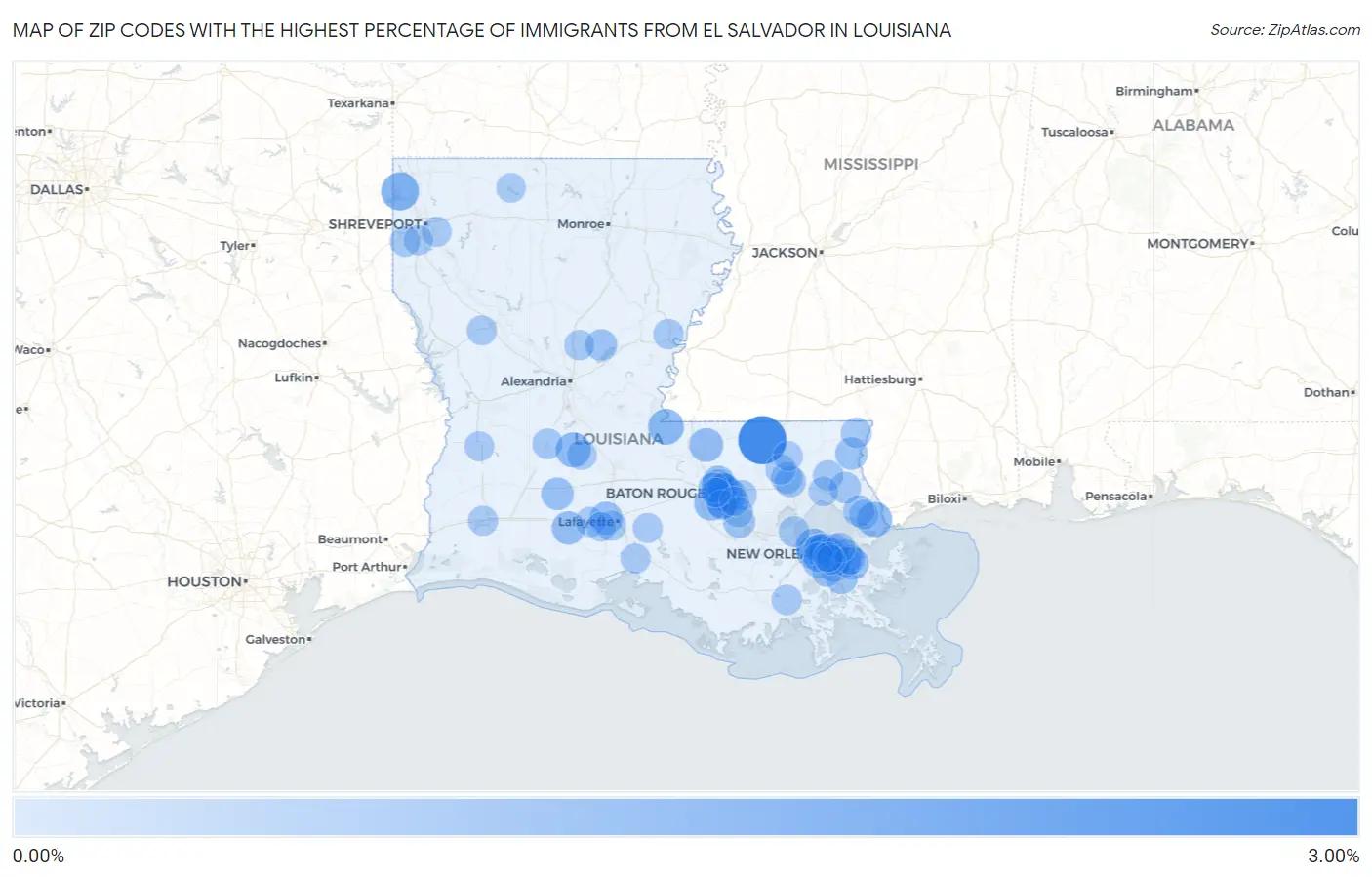 Zip Codes with the Highest Percentage of Immigrants from El Salvador in Louisiana Map