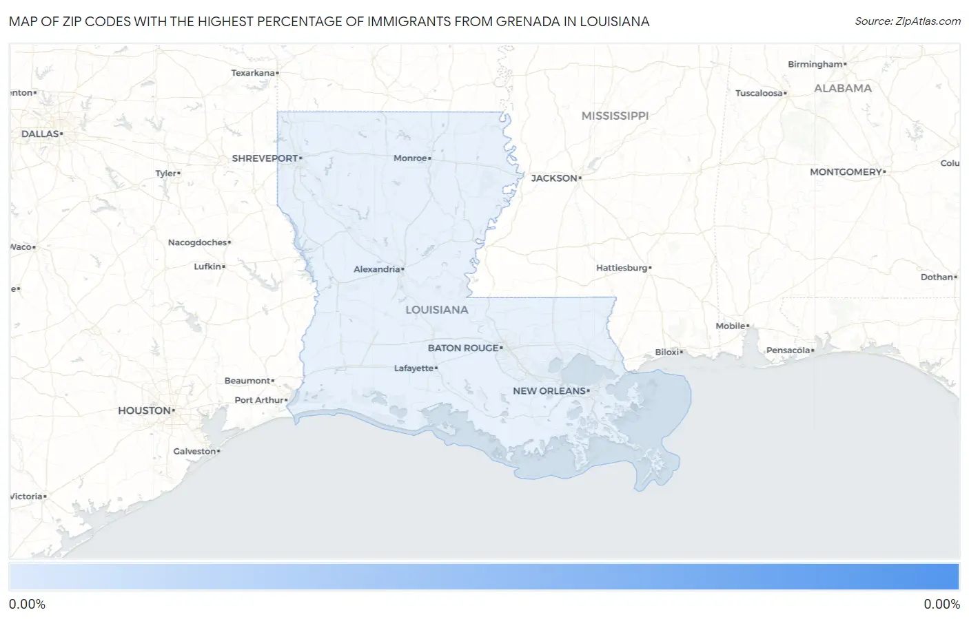 Zip Codes with the Highest Percentage of Immigrants from Grenada in Louisiana Map