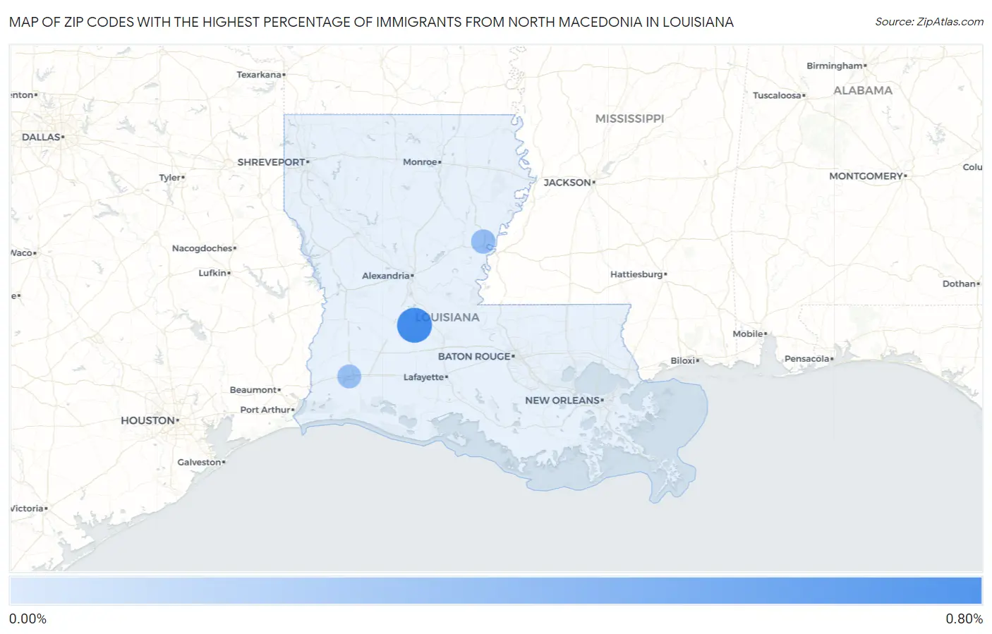 Zip Codes with the Highest Percentage of Immigrants from North Macedonia in Louisiana Map