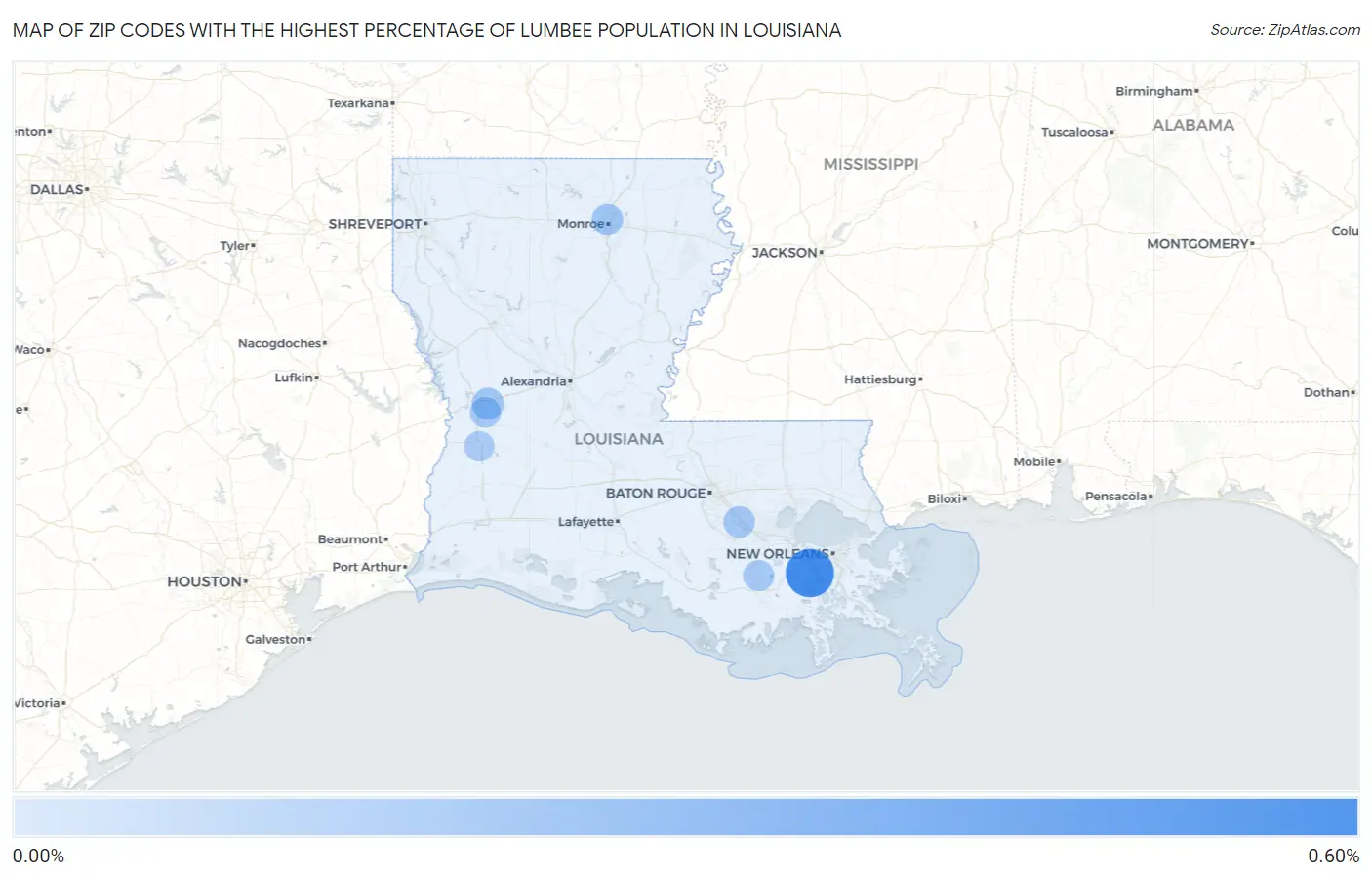 Zip Codes with the Highest Percentage of Lumbee Population in Louisiana Map