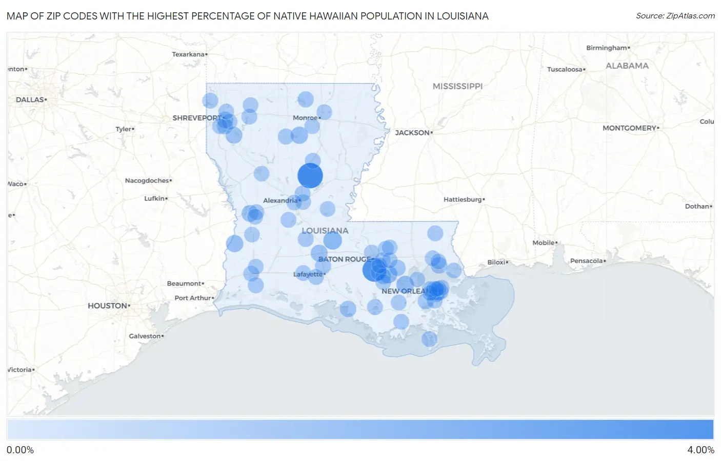 Zip Codes with the Highest Percentage of Native Hawaiian Population in Louisiana Map