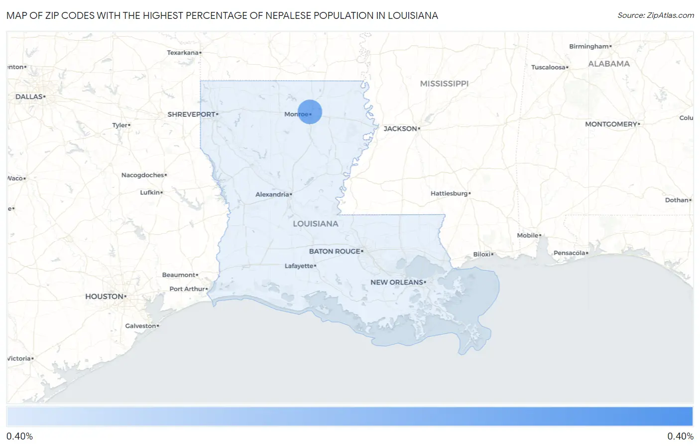 Zip Codes with the Highest Percentage of Nepalese Population in Louisiana Map