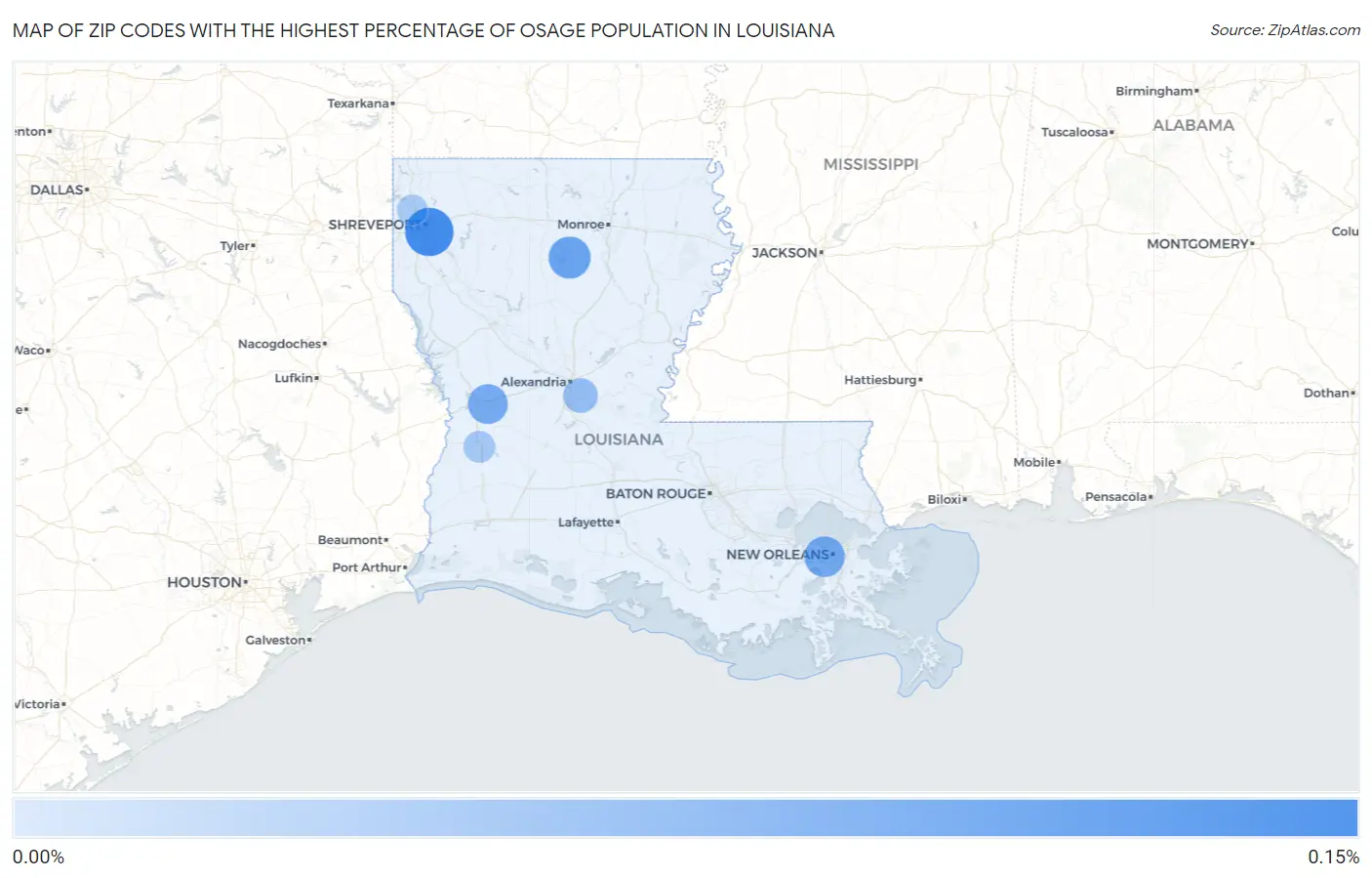 Zip Codes with the Highest Percentage of Osage Population in Louisiana Map
