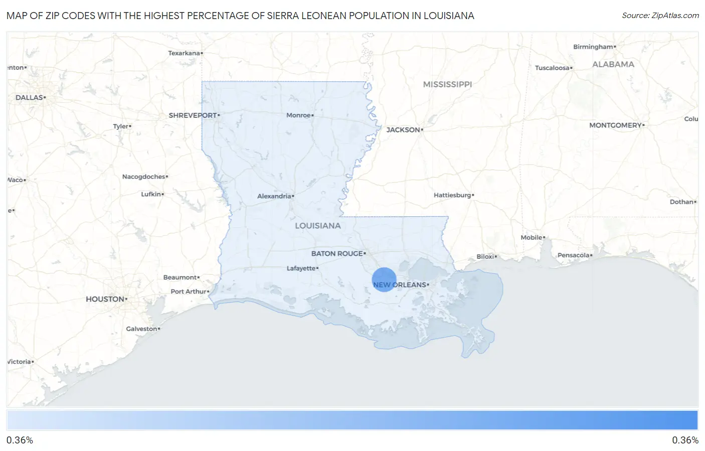 Zip Codes with the Highest Percentage of Sierra Leonean Population in Louisiana Map