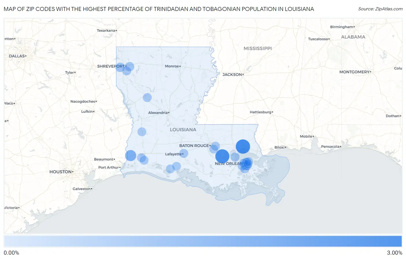 Zip Codes with the Highest Percentage of Trinidadian and Tobagonian Population in Louisiana Map