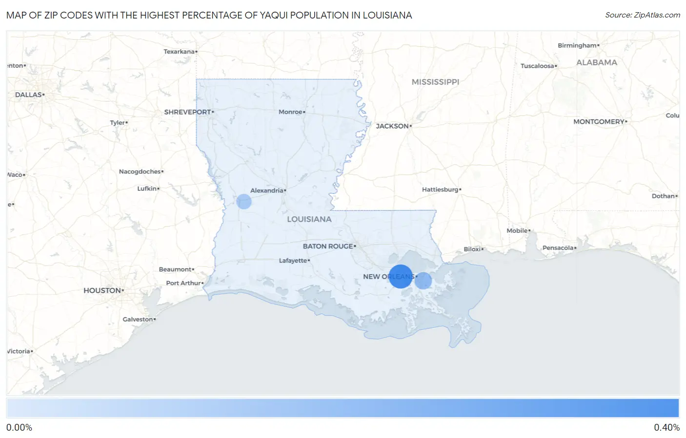 Zip Codes with the Highest Percentage of Yaqui Population in Louisiana Map
