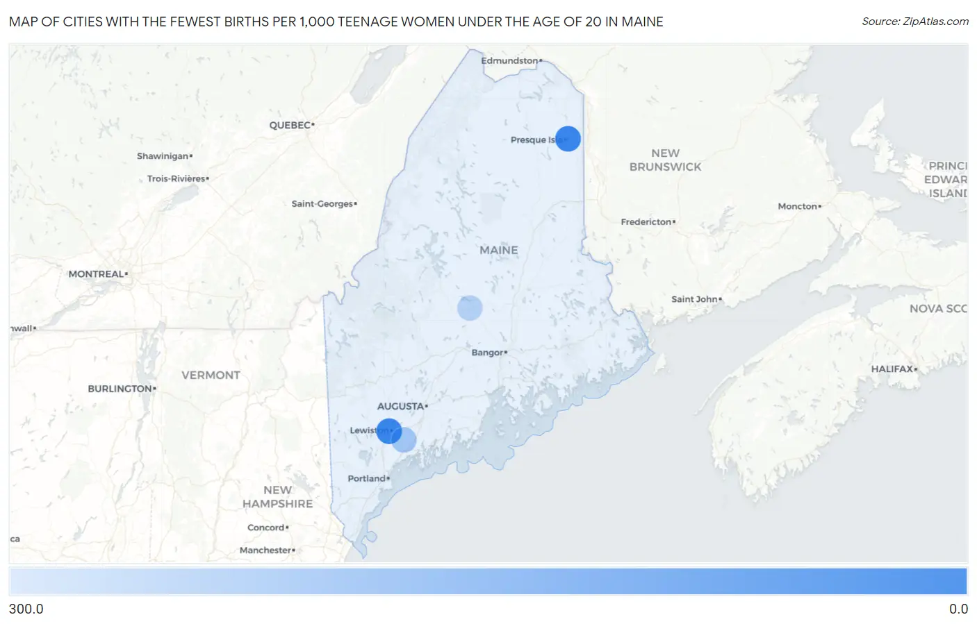 Cities with the Fewest Births per 1,000 Teenage Women Under the Age of 20 in Maine Map