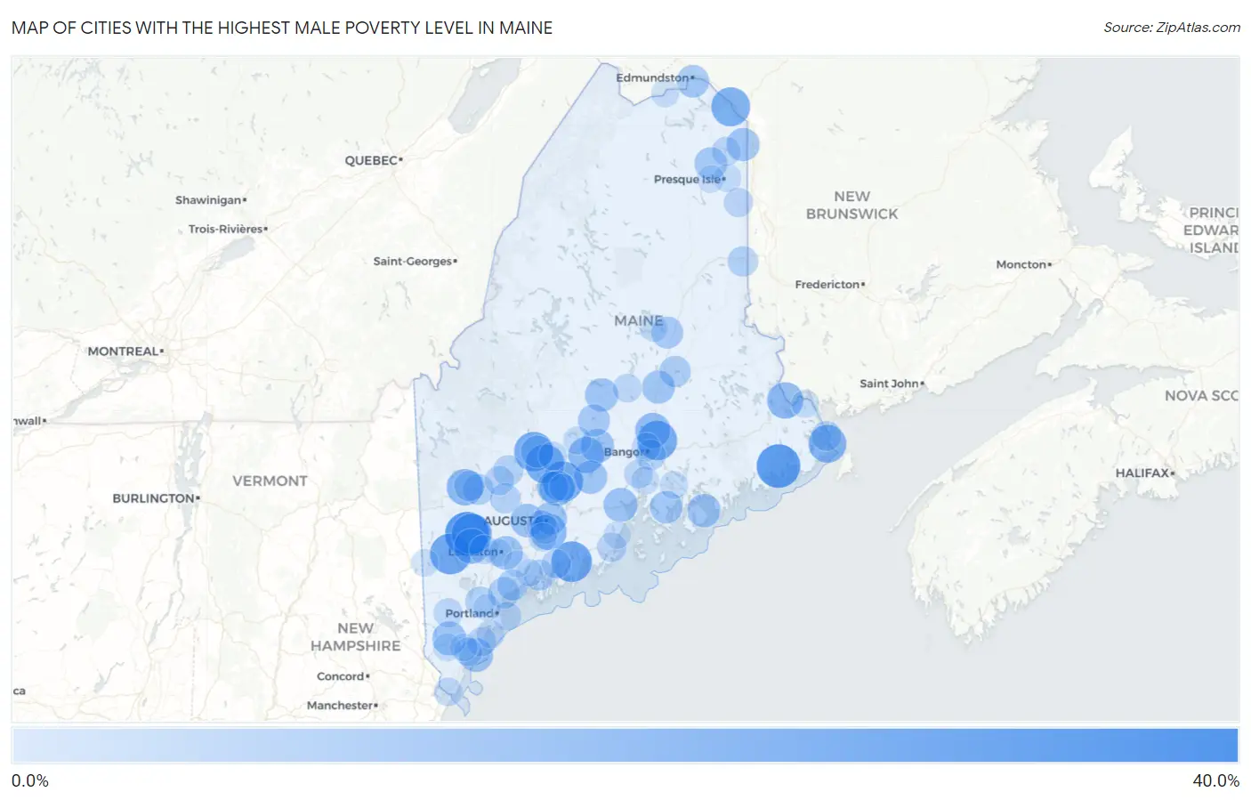 Cities with the Highest Male Poverty Level in Maine Map