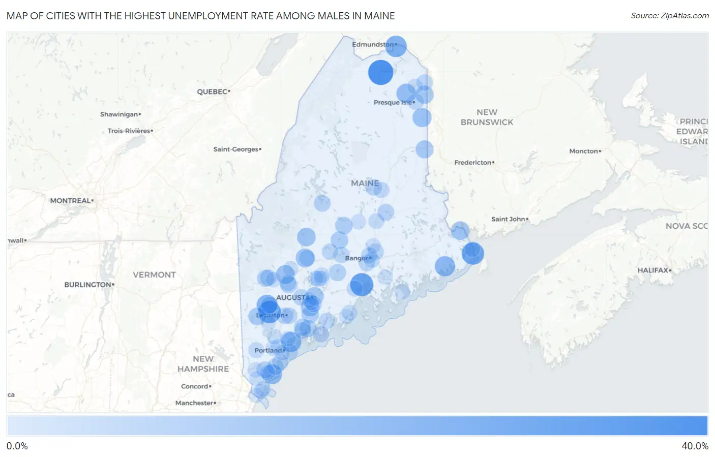 Cities with the Highest Unemployment Rate Among Males in Maine Map