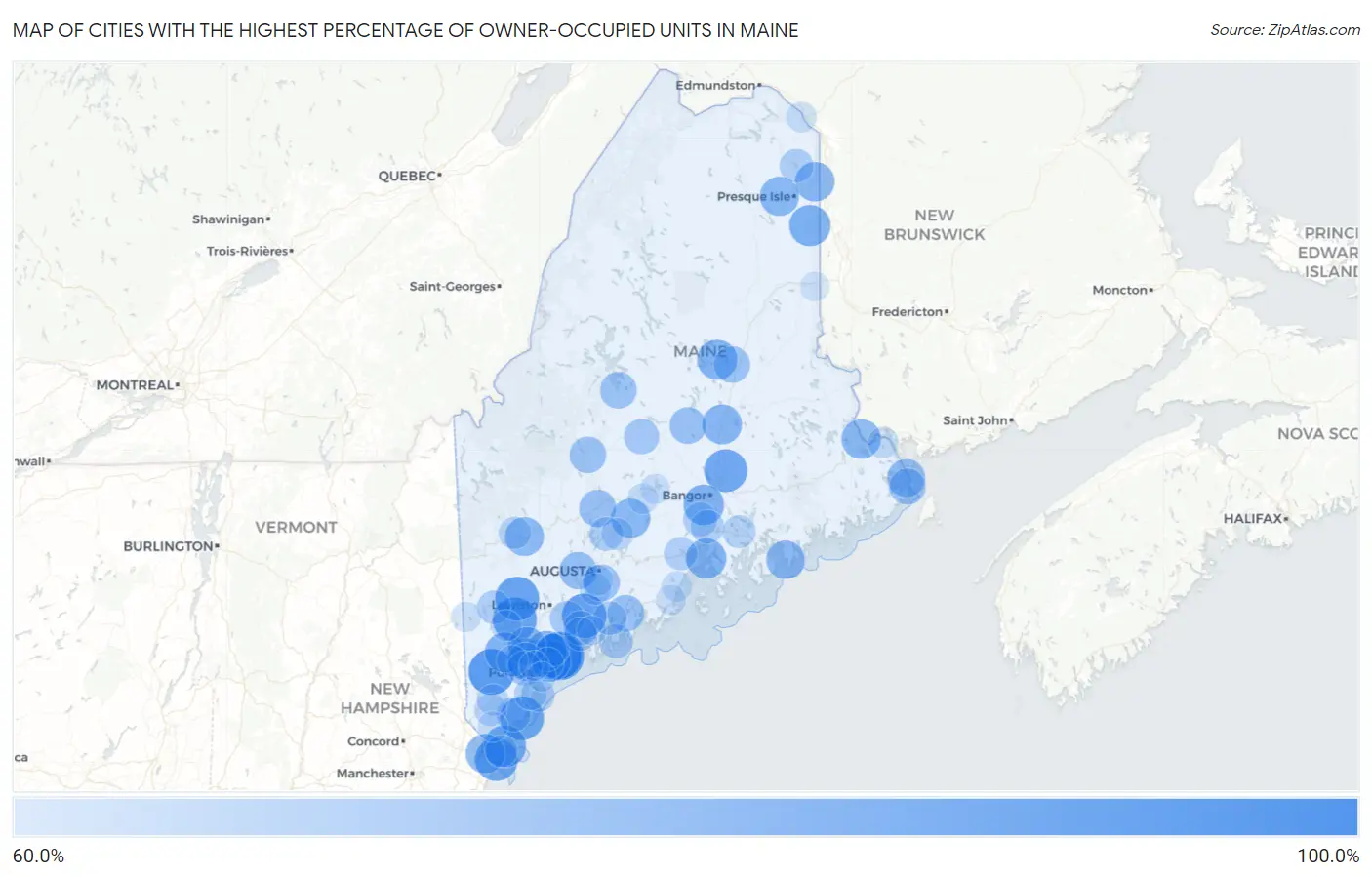 Cities with the Highest Percentage of Owner-Occupied Units in Maine Map