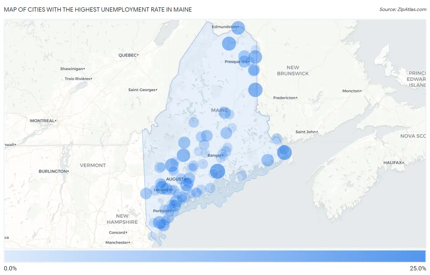Cities with the Highest Unemployment Rate in Maine Map