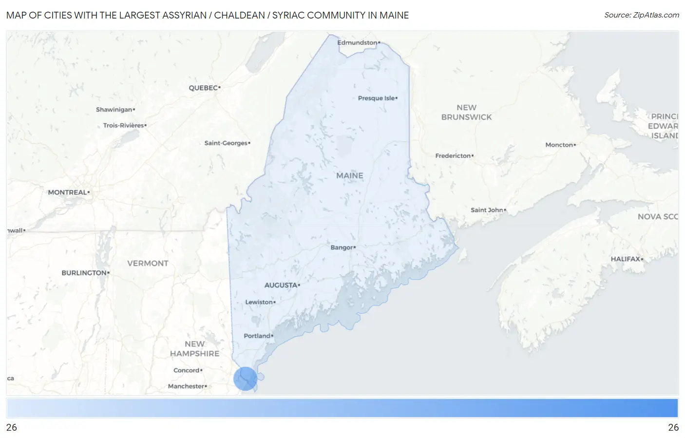 Cities with the Largest Assyrian / Chaldean / Syriac Community in Maine Map