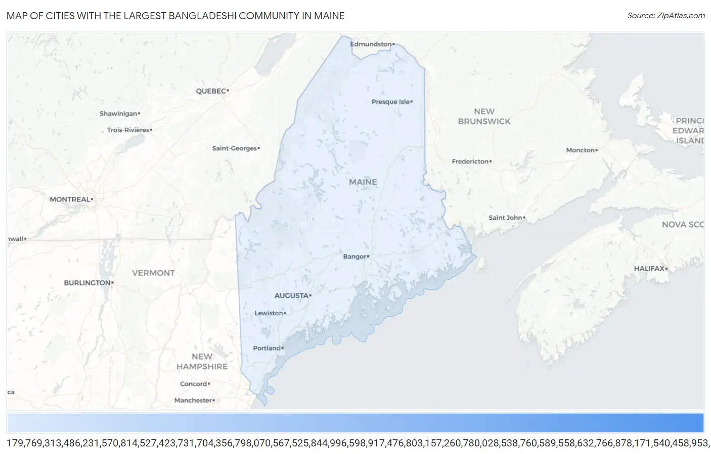 Cities with the Largest Bangladeshi Community in Maine Map