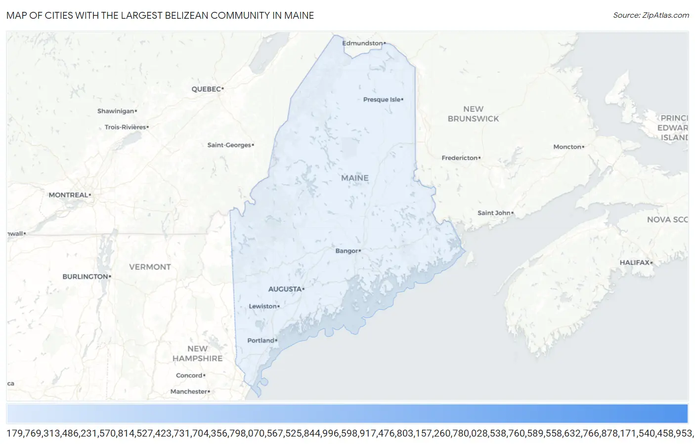Cities with the Largest Belizean Community in Maine Map
