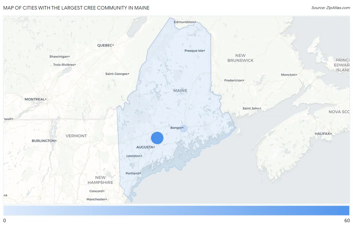 Cities with the Largest Cree Community in Maine Map