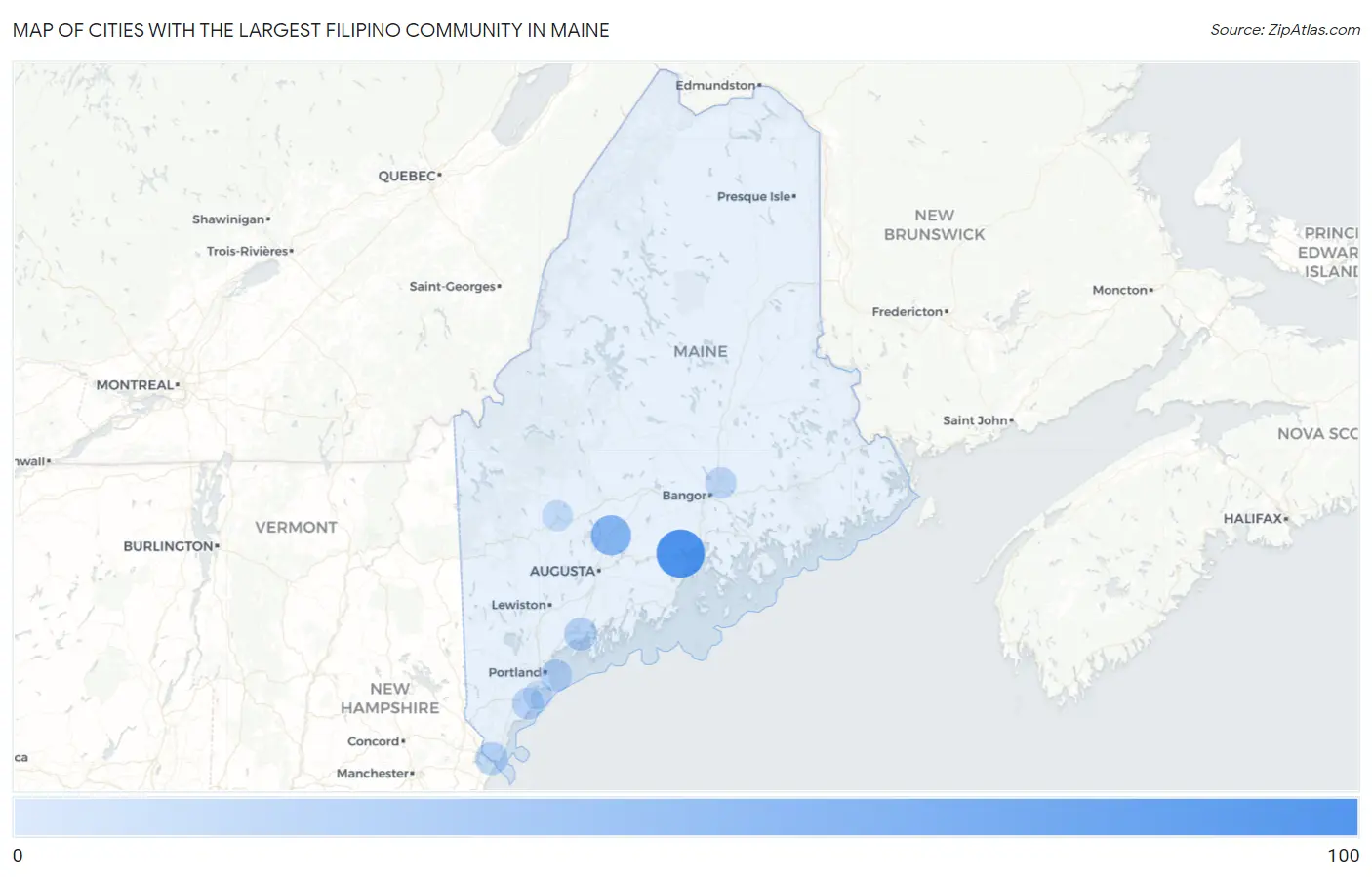 Cities with the Largest Filipino Community in Maine Map
