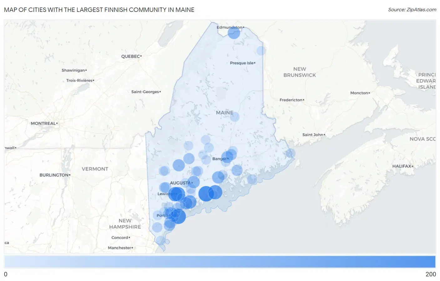 Cities with the Largest Finnish Community in Maine Map
