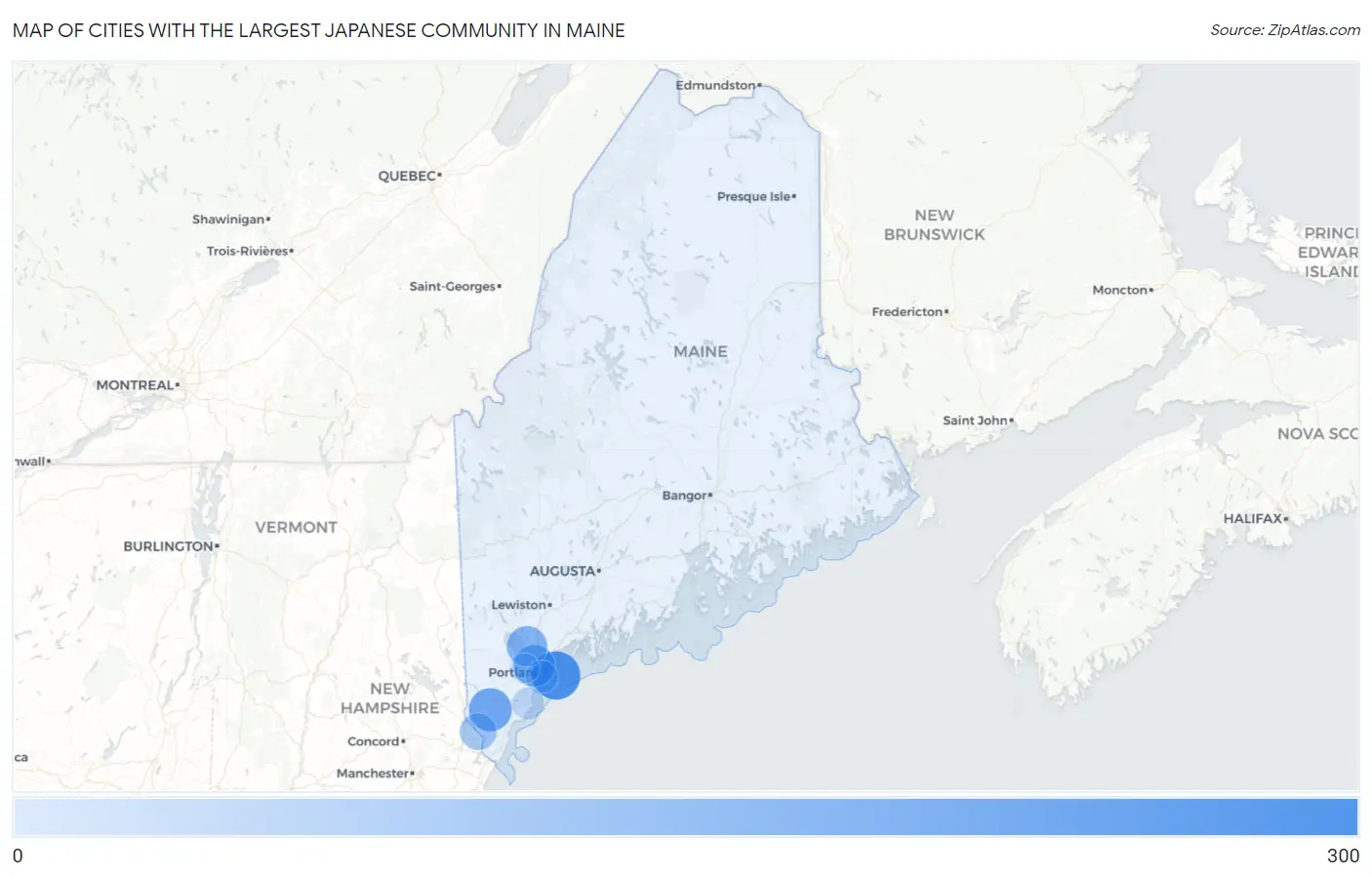 Cities with the Largest Japanese Community in Maine Map