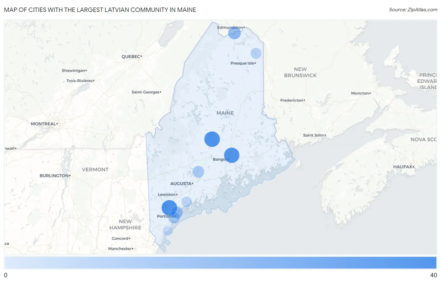 Cities with the Largest Latvian Community in Maine Map