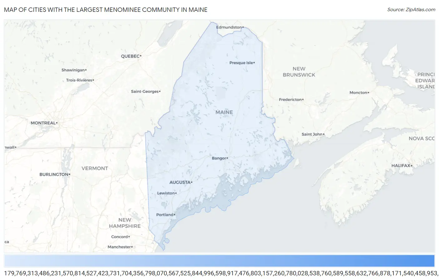 Cities with the Largest Menominee Community in Maine Map