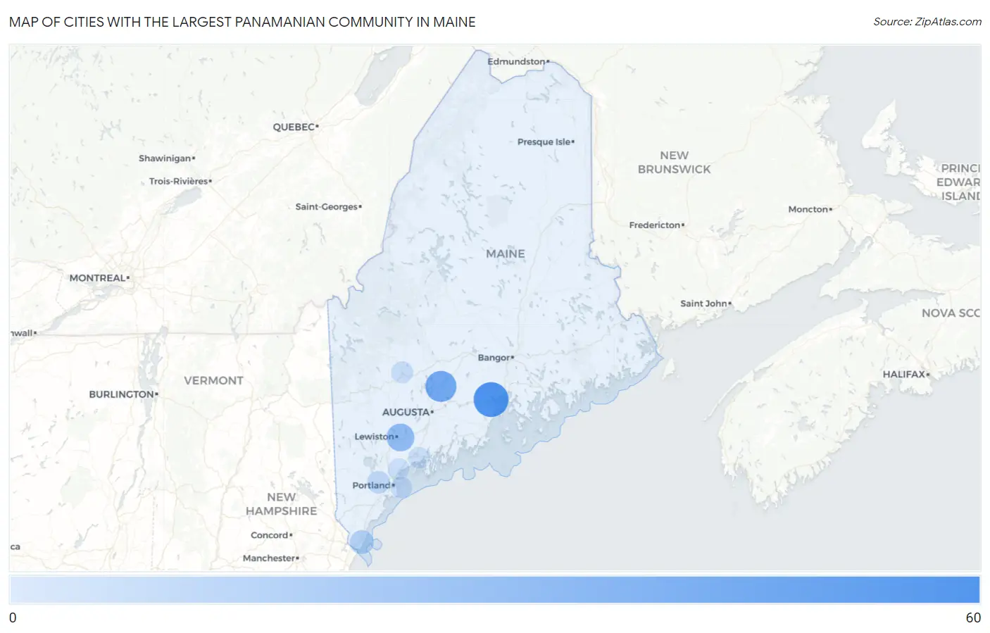 Cities with the Largest Panamanian Community in Maine Map