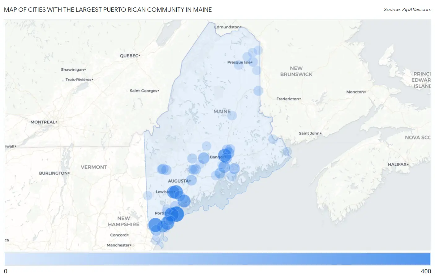 Cities with the Largest Puerto Rican Community in Maine Map