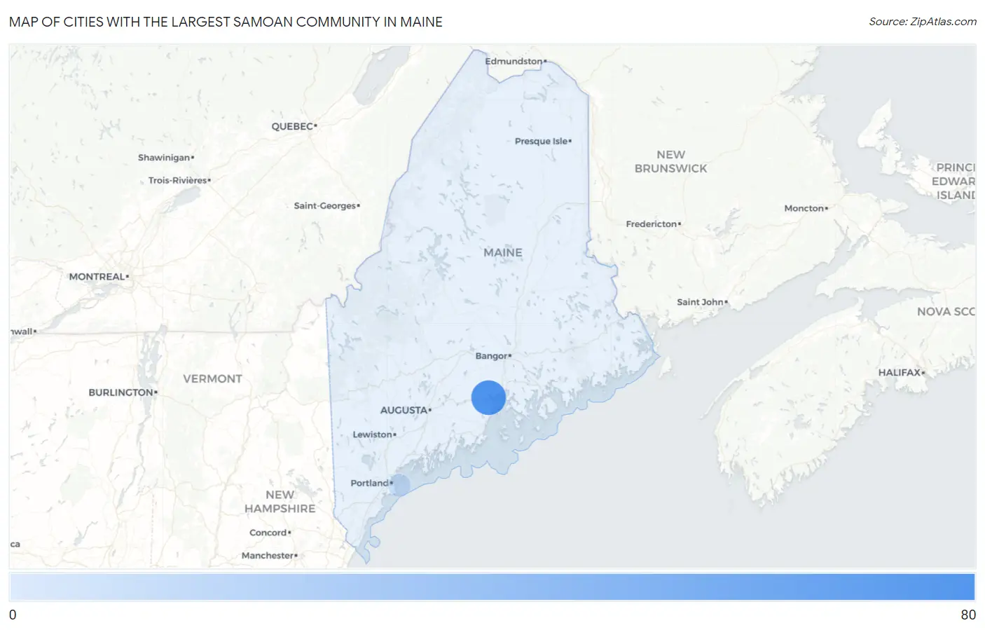 Cities with the Largest Samoan Community in Maine Map