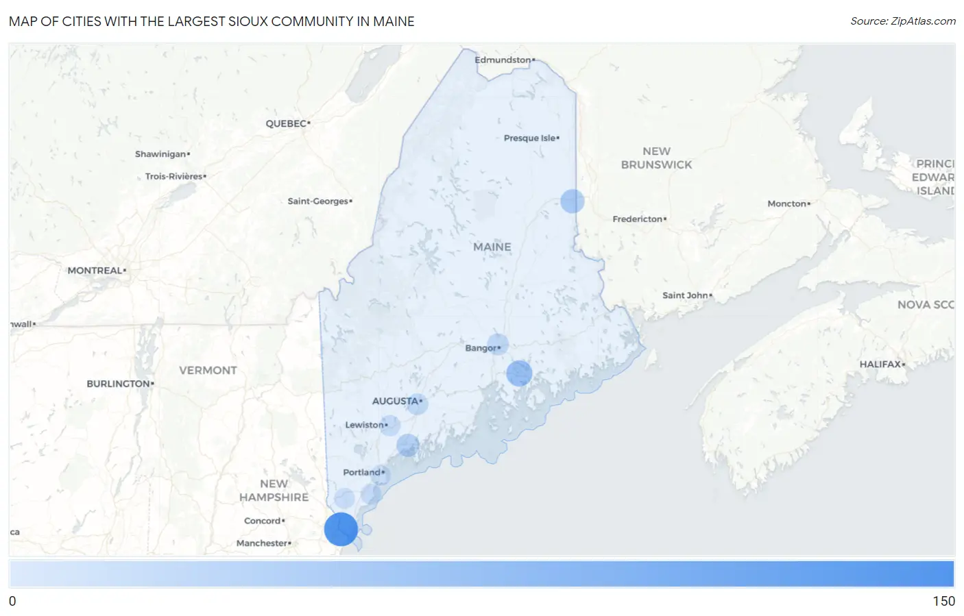 Cities with the Largest Sioux Community in Maine Map