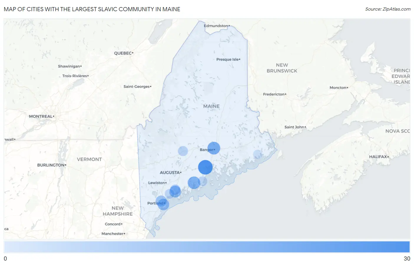 Cities with the Largest Slavic Community in Maine Map