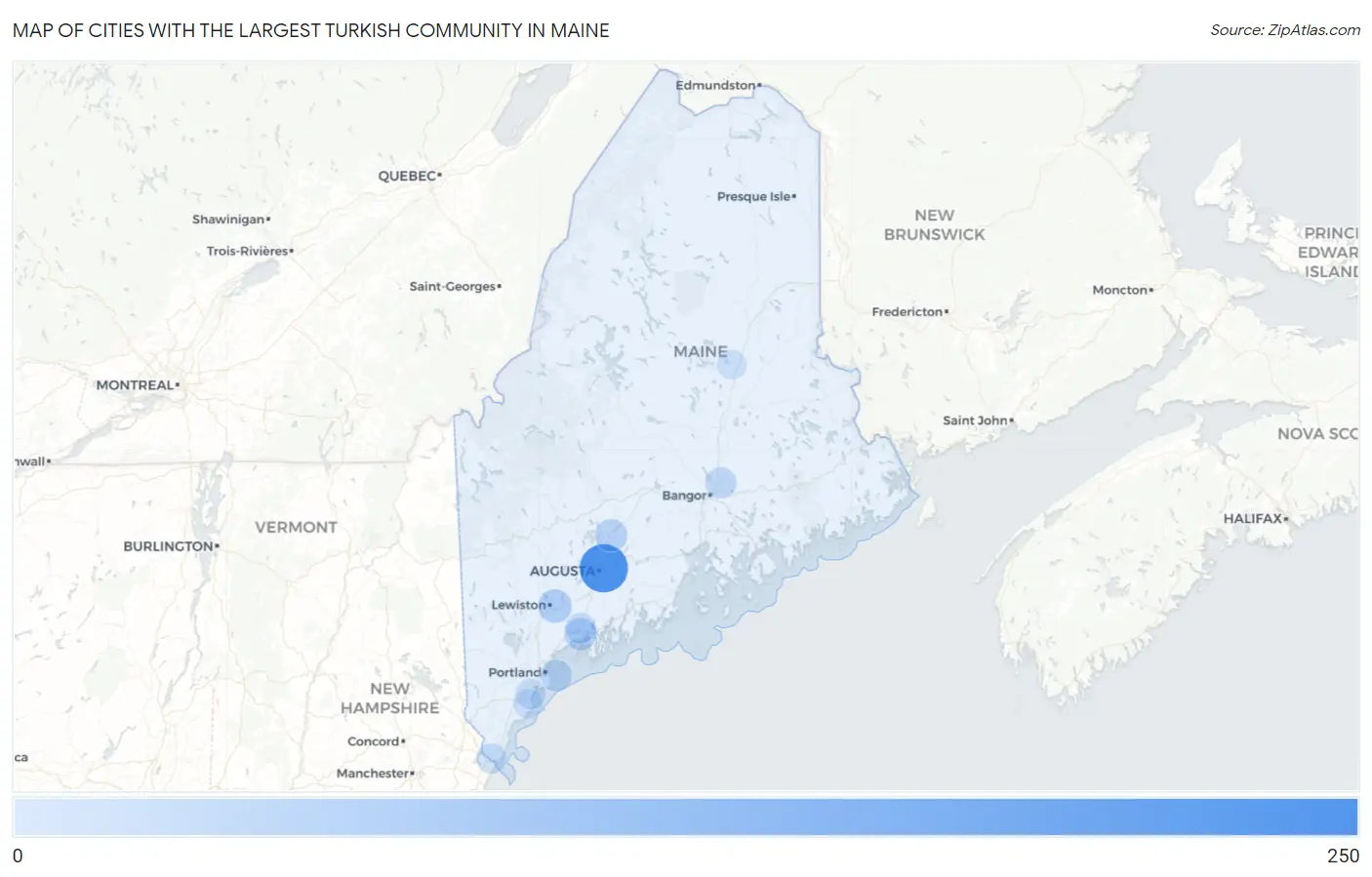 Cities with the Largest Turkish Community in Maine Map