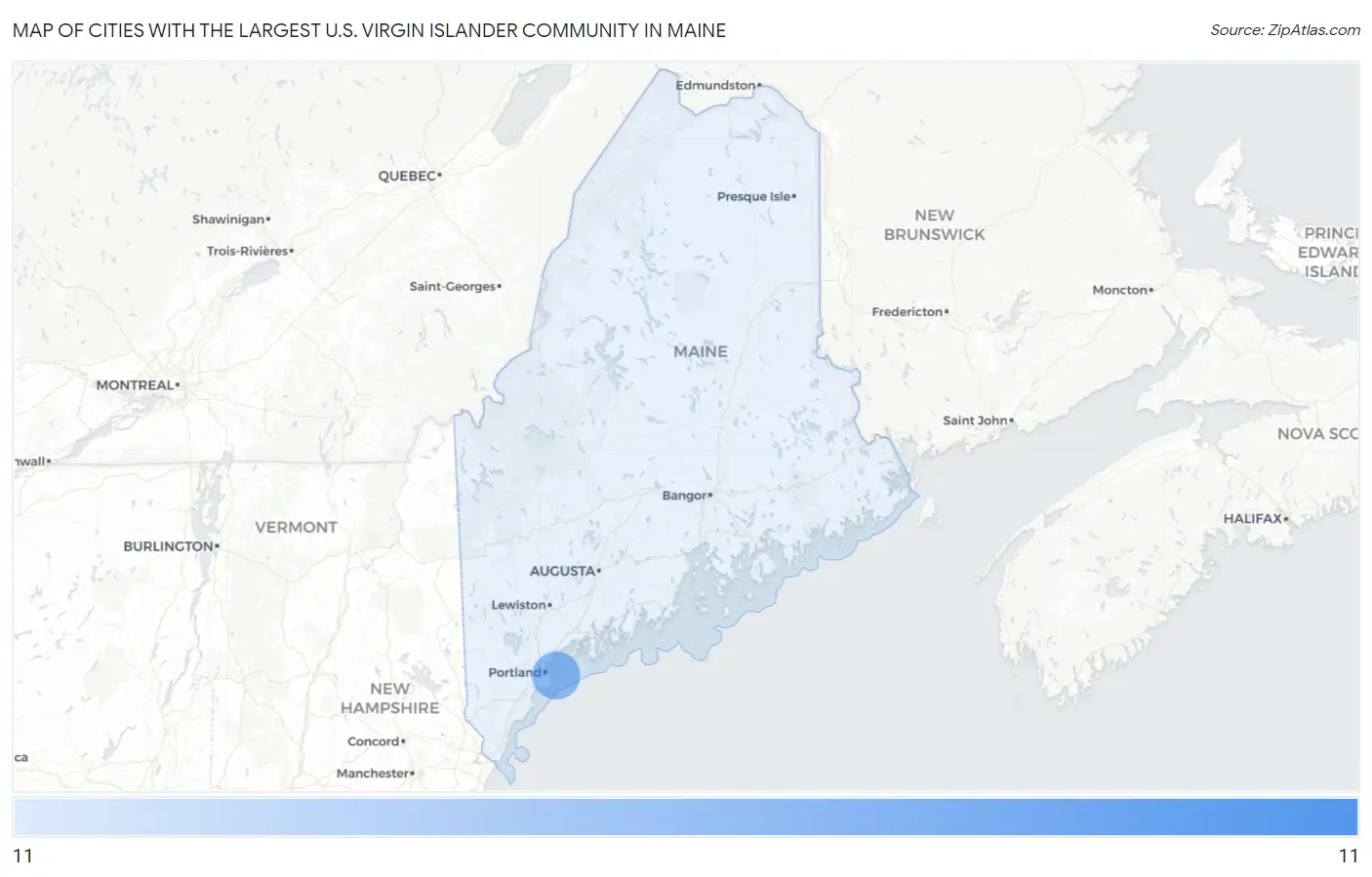 Cities with the Largest U.S. Virgin Islander Community in Maine Map