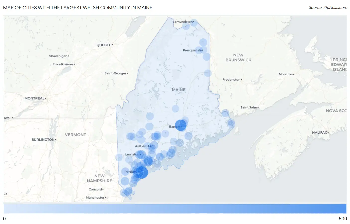 Cities with the Largest Welsh Community in Maine Map