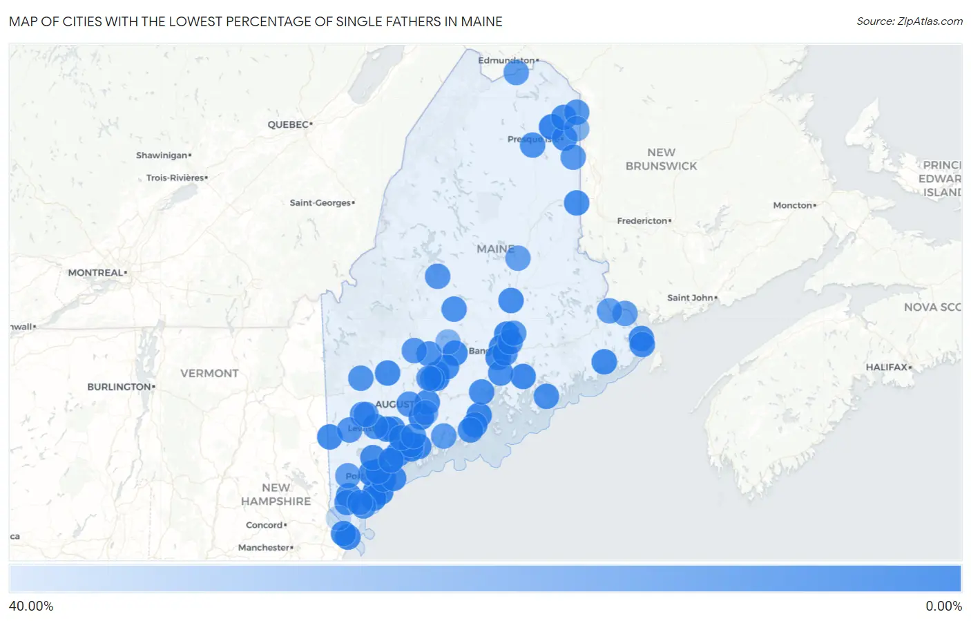Cities with the Lowest Percentage of Single Fathers in Maine Map