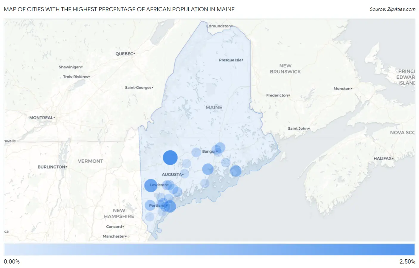 Cities with the Highest Percentage of African Population in Maine Map