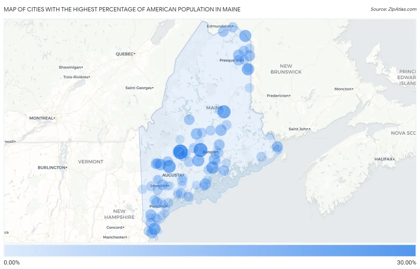 Cities with the Highest Percentage of American Population in Maine Map