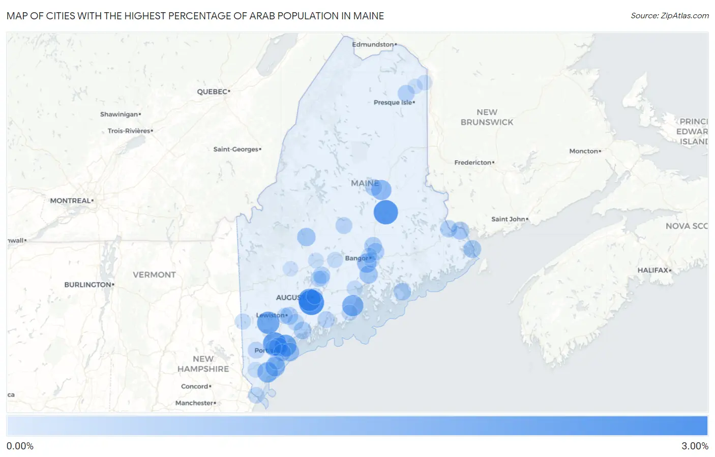Cities with the Highest Percentage of Arab Population in Maine Map