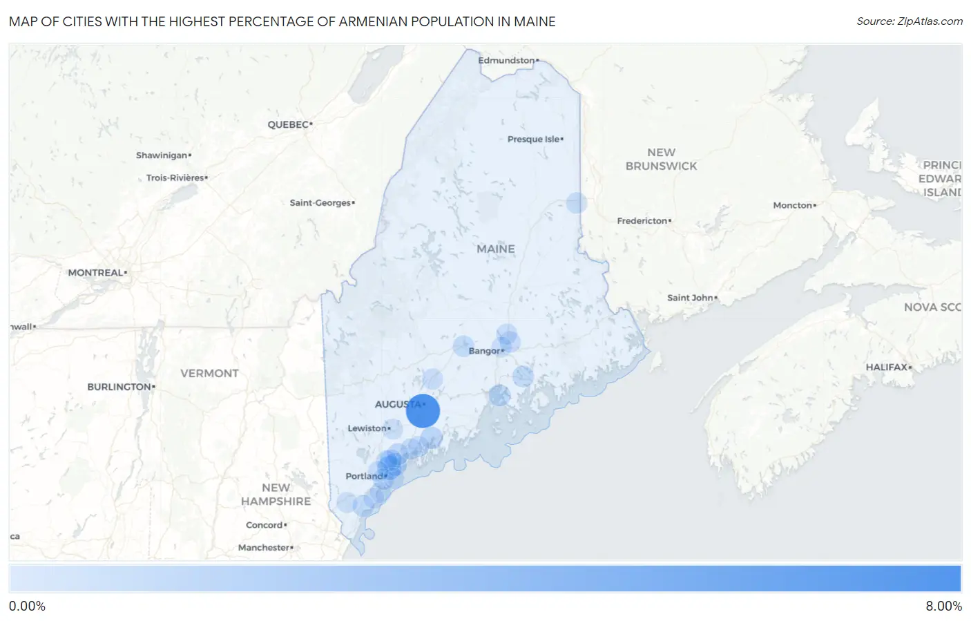 Cities with the Highest Percentage of Armenian Population in Maine Map